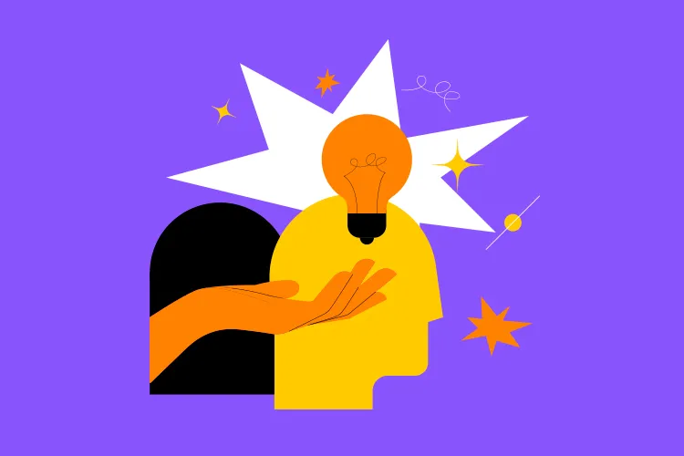 Illustration of a hand holding the lightbulb of a person