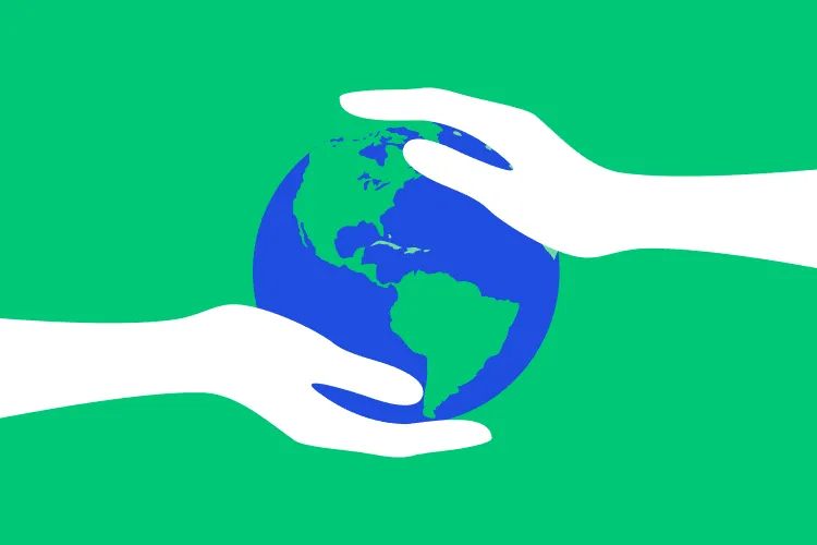 Ilustration the world and two hands