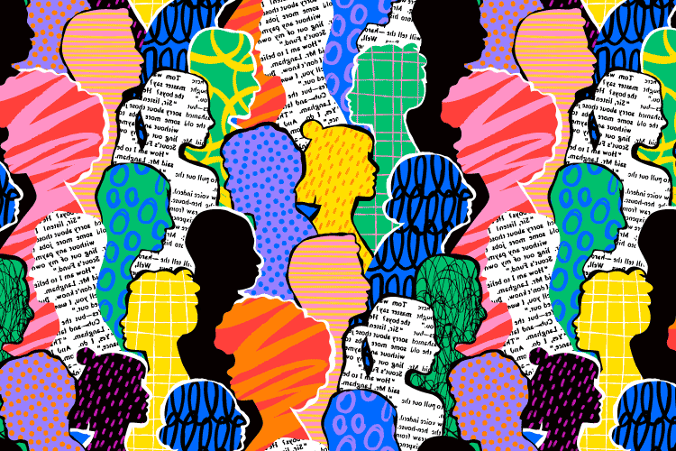 Colorful illustration of people speaking