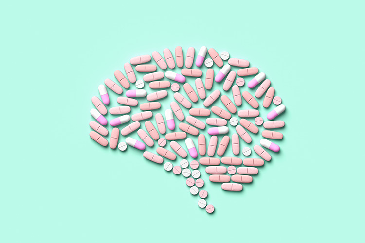 Image of a brain made of pills