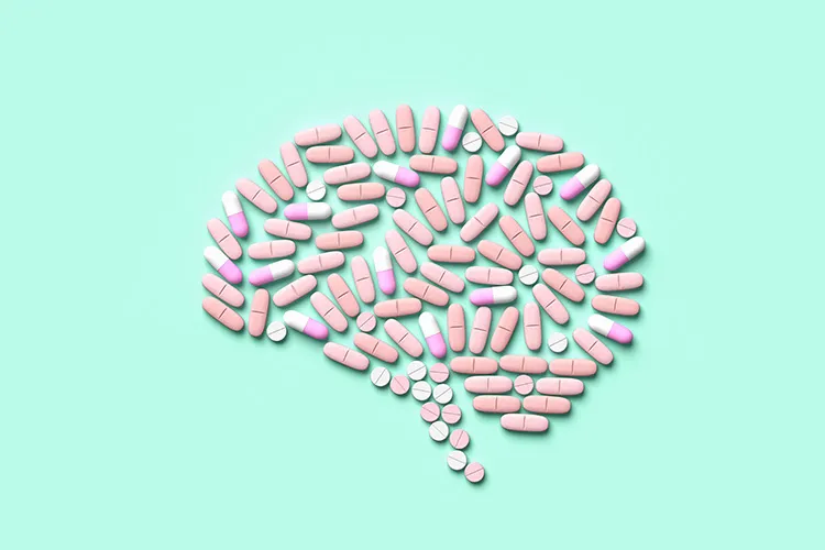 Image of a brain made of pills