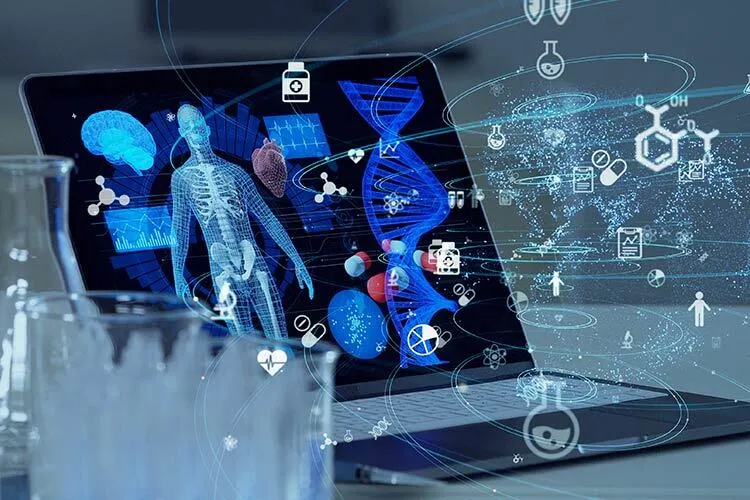 Illustration of a computer in a scientific laboratory