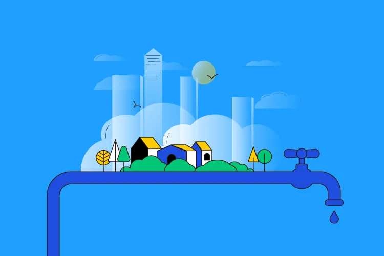 Illustration of a city built on a water tap