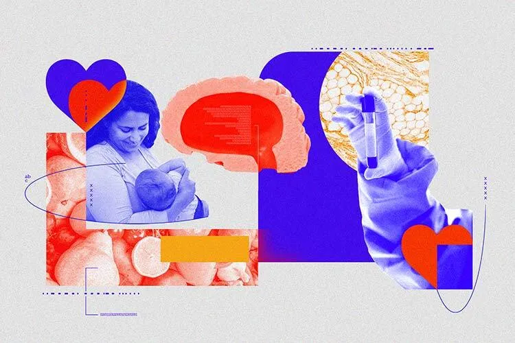 and illustration of a mother and a child and a scientist