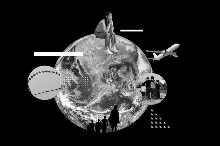 illustration of a woman sitting in a planet