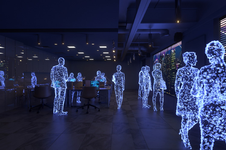 Illustration of silhouettes of people simulating body heat detection