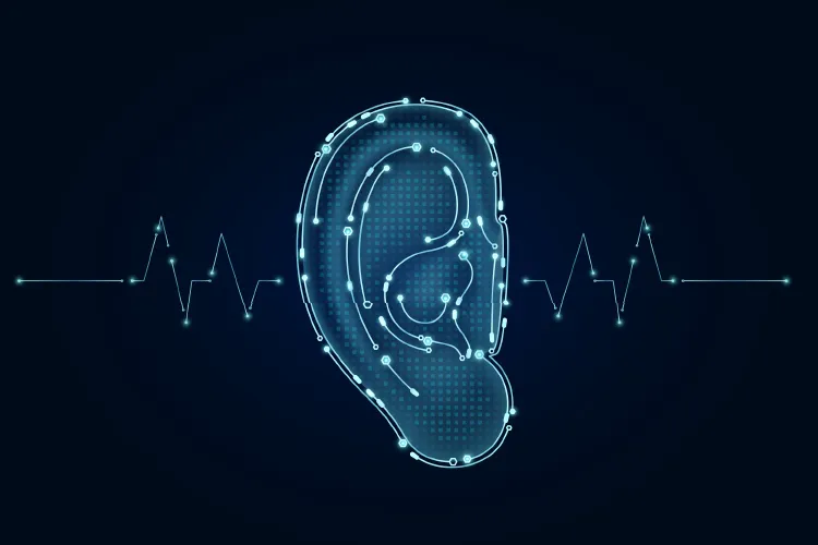 Illustration representing the use of medical AI to support the diagnosis of childhood hearing loss.