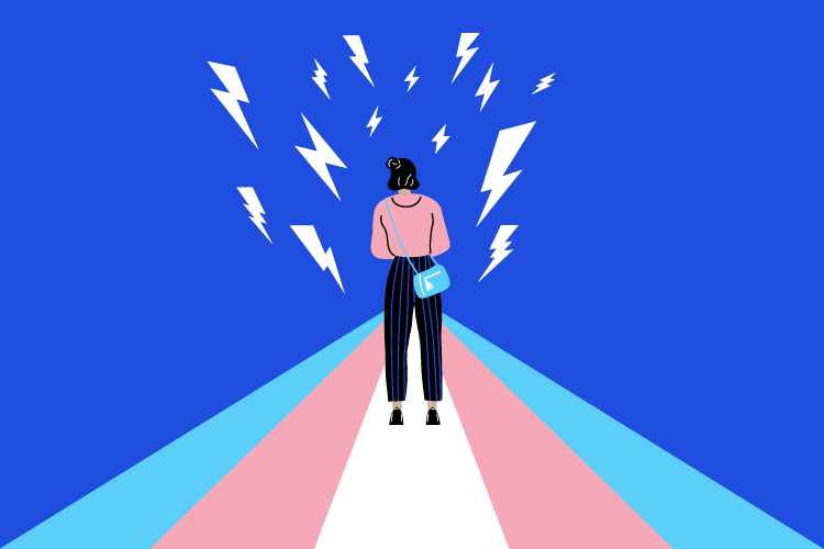 Illustration of a person walking on a trans flag