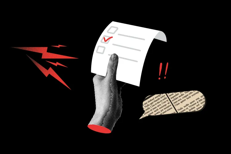 Illustration of a hand holding a ballot