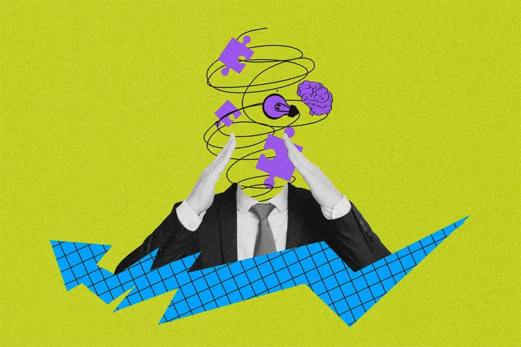 Illustration of a person in a suit and tie with their head out of frame, symbolizing workplace stress.