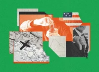 Conceptual illustration of an American flag and a thumbs down