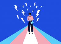 Illustration of a person walking on a trans flag