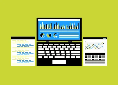 Computer illustration with data and graphs