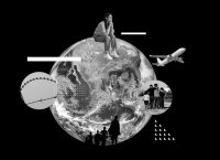 illustration of a woman sitting in a planet
