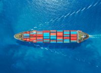 Illustration of a cargo ship on the open sea
