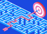 Illustration showing the path through a maze to reach the goal