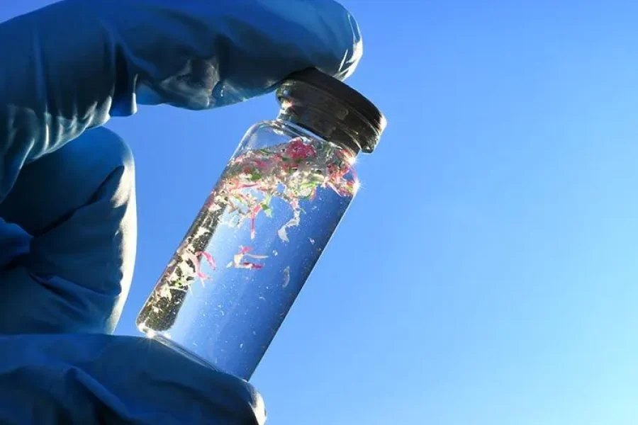 plastics in a jar of water