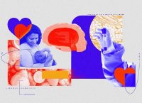 and illustration of a mother and a child and a scientist