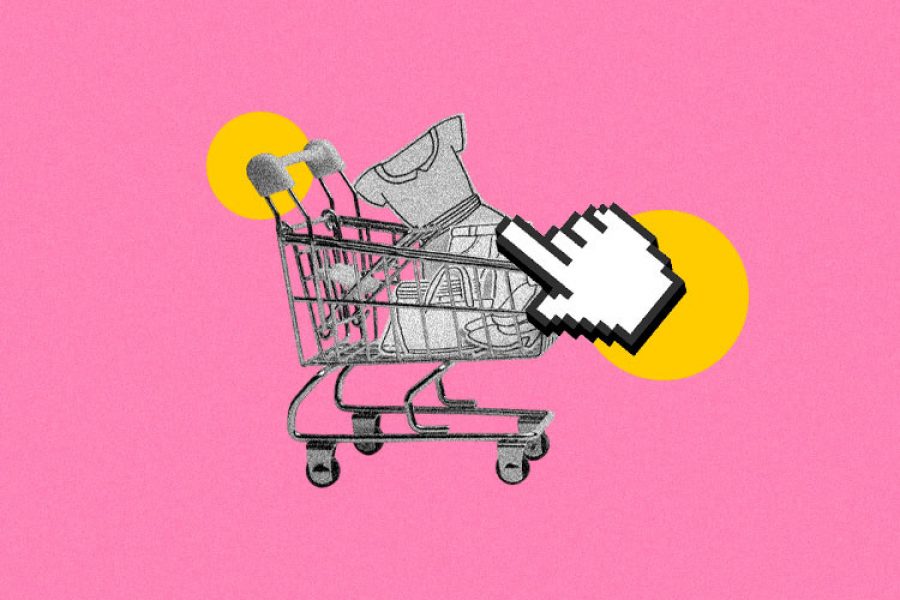 ChatGPT said: The image shows a shopping cart with products such as a dress, a handbag, and shoes