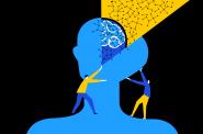 Conceptual illustration of a human brain spilt open to extract the neural networks