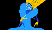 Conceptual illustration of a human brain spilt open to extract the neural networks