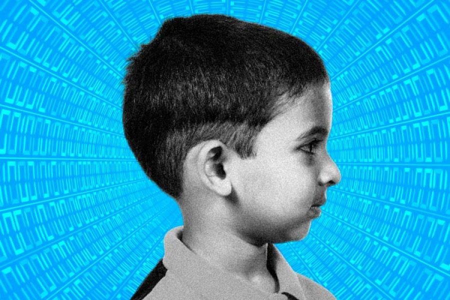 A child surrounded by algorithms