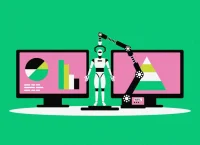 Illustration of a robotized manipulator arm with computers