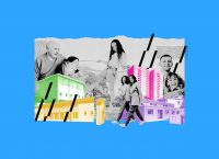 ilustration of people walking in a city