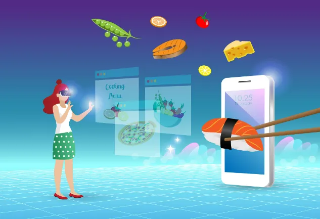 Ilustracion alimentos que salen de una app