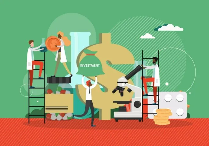 concepto ilustrado de personas trabajando en un signo de pesos para obtener financiamiento