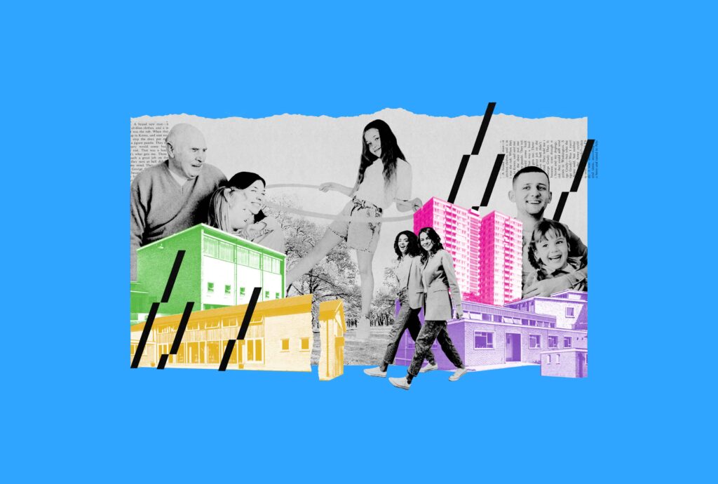 ilustración de personas caminando en una ciudad
