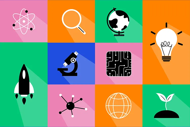 Ilustración de íconos sobre temas del futuro