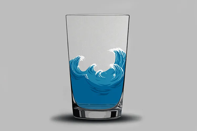 Ilustración de vaso con olas de agua adentro.