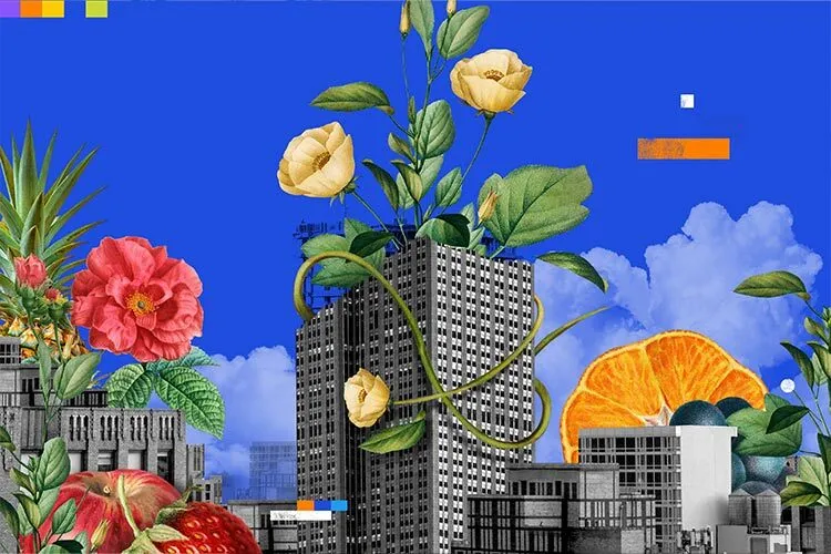 ilustracion de un edificio rodeado de naturaleza