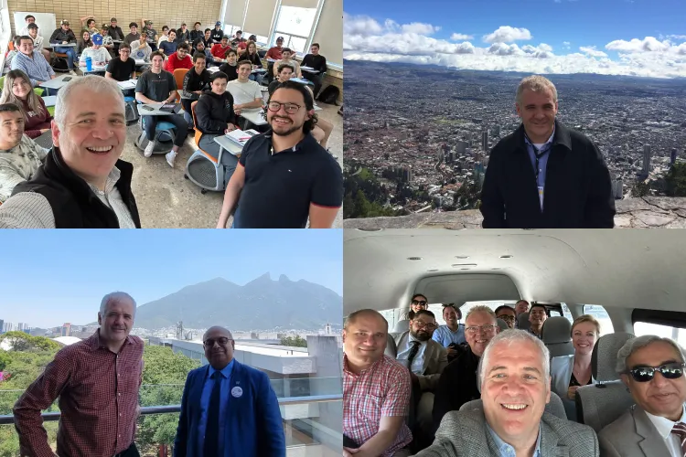 Varias fotos personales de Jurgen en el salón de clases, en un coche con otros investigadores, etc.