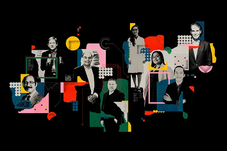 Collage de retratos de investigadores y recortes