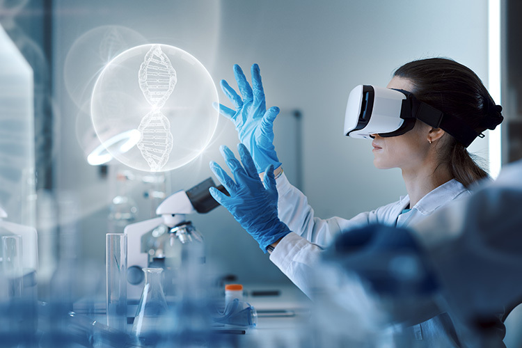 imagen de una personas manipulando ADN virtual
