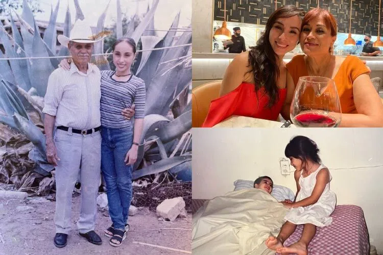Algunas imágenes del álbum familiar: con su abuelo materno en Matamoros. Con su mamá que es médico veterinaria y que siempre ha sido un ejemplo a seguir para ella. Con su hermano menor, al que siempre ha estado muy unida. (Fotos: cortesía)