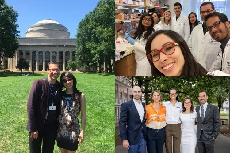 Siguiendo a las manecillas del reloj: Con su esposo, el también investigador Mario Álvarez, durante su posdoctorado en el MIT. En el laboratorio Khademhosseini del MIT. Los fundadores de Forma Foods, la startup que busca cultivar carne en el laboratorio. (Fotos: cortesía)