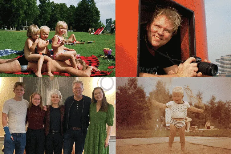 Fotos familiares de Rob Roggema, con sus hijos, el de bebé y de joven.