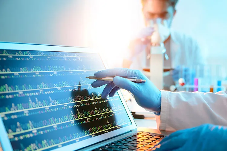 investigador señala una computadora