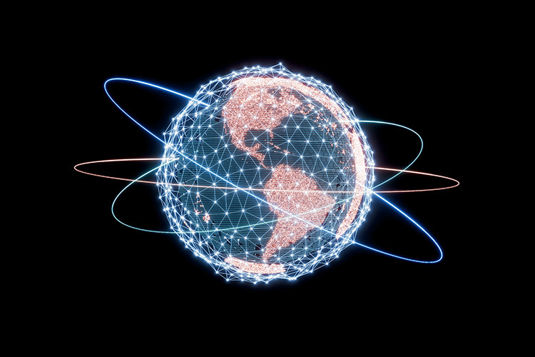 Ilustración conceptual sobre el planeta tierra y las redes de investigación.