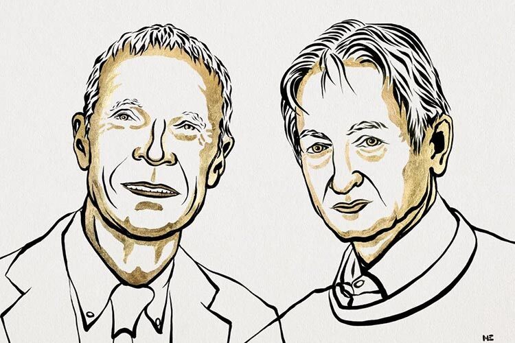 Ilustración de John Hopfield y Geoffrey Hinton, ganadores del Premio Nobel de Física 2024.