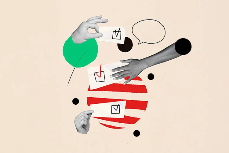 collage de ilustraciones sobre elecciones y diálogo