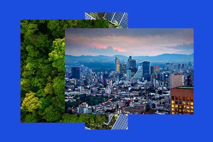 imagen de un la ciudad de mexico con fondo azul
