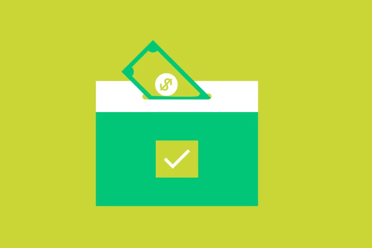 ilustración de una urna electoral en el que se introduce un billete