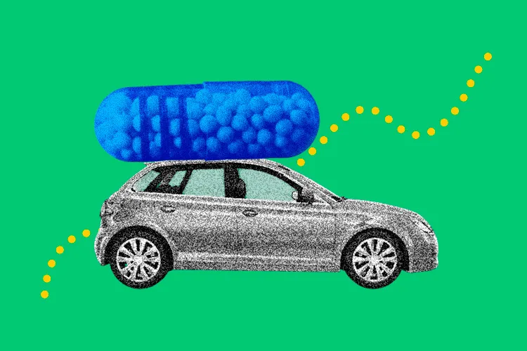 ilustración de un auto que lleva en el toldo una capsula gigante