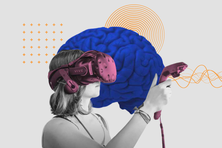 imagen conceptual de una mujer jugando con un vr