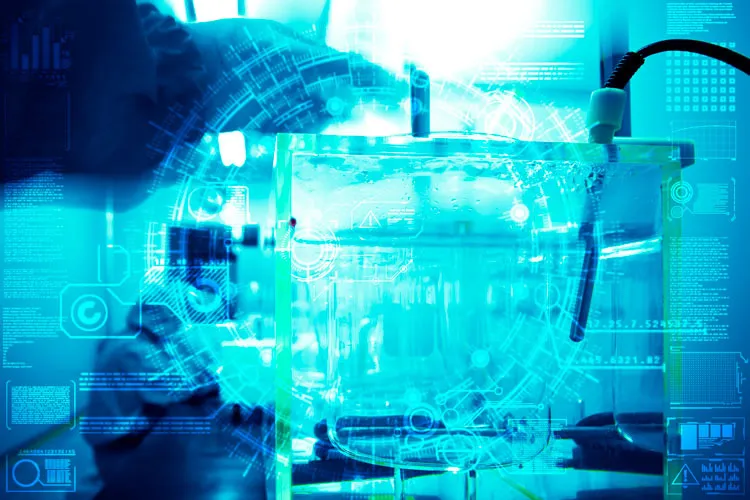 Foto de laboratorio y elementos de IA