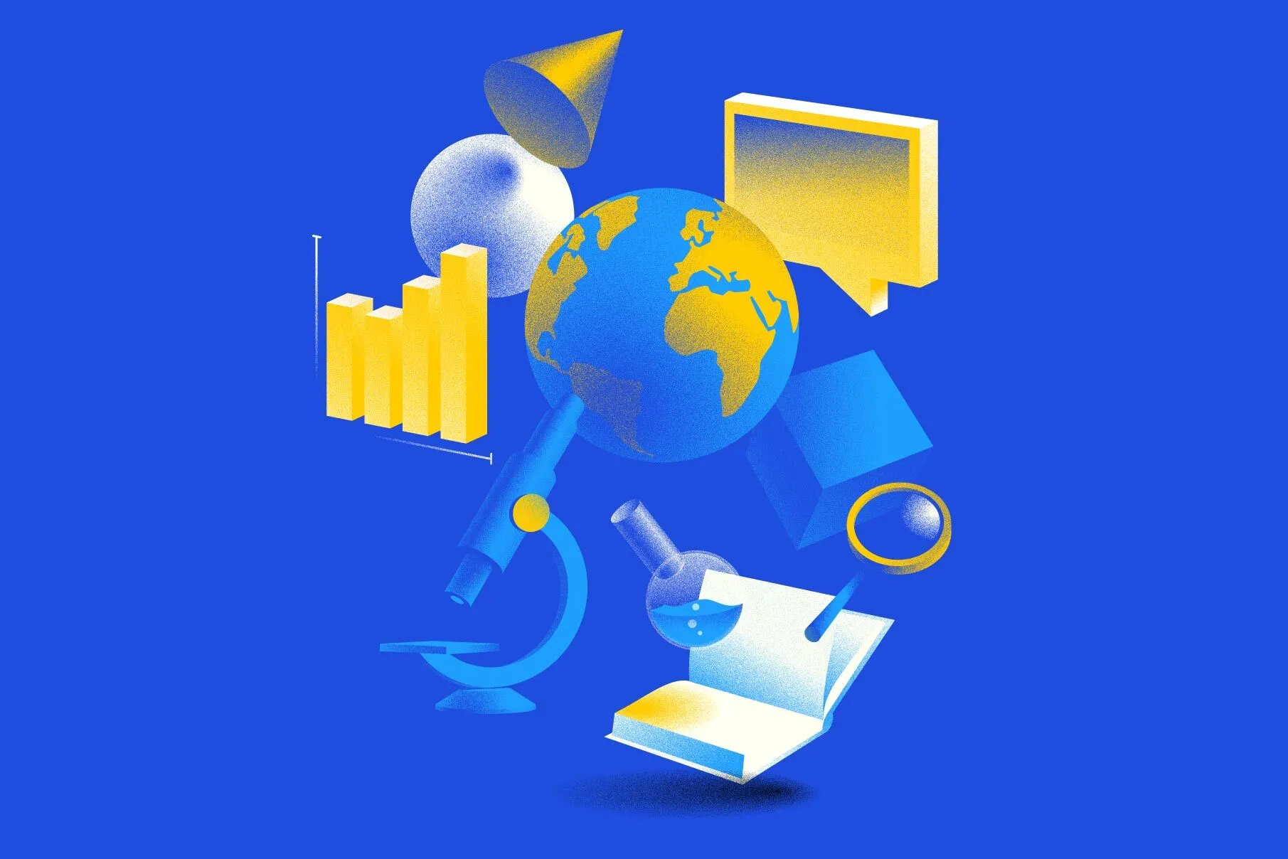 ilustración con elementos académicos y científicos